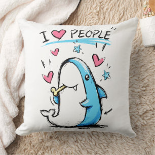 Haai houdt van mensen Grappige Doodle Cartoon Kussen