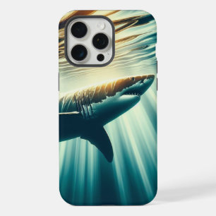 Haai in de diepblauwe zee & zonlicht iPhone 15 pro max case