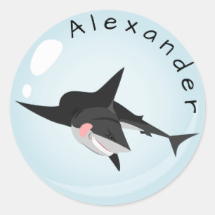 Haai in een bubbel personaliseren ronde sticker