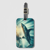 Haai in het diepblauwe zee & zonlicht bagagelabel (Voorkant (verticaal))