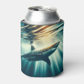Haai in het diepblauwe zee & zonlicht blikjeskoeler (Blikje Voorkant)