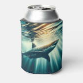 Haai in het diepblauwe zee & zonlicht blikjeskoeler (Blikje Achterkant)