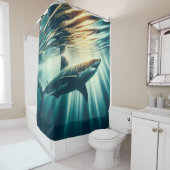 Haai in het diepblauwe zee & zonlicht douchegordijn (In situ)