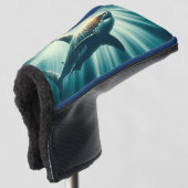 Haai in het diepblauwe zee & zonlicht golfheadcover (3/4 voorkant)