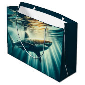 Haai in het diepblauwe zee & zonlicht groot cadeauzakje (Achterkant Gekanteld)