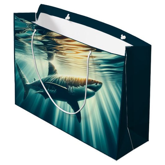 Haai in het diepblauwe zee & zonlicht groot cadeauzakje (Achterkant Gekanteld)