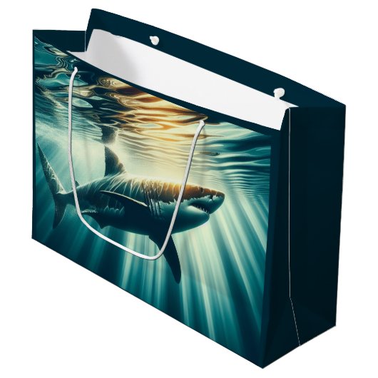 Haai in het diepblauwe zee & zonlicht groot cadeauzakje (Voorkant Gekanteld)