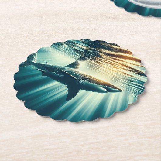 Haai in het diepblauwe zee & zonlicht kartonnen onderzetters (Gekanteld)