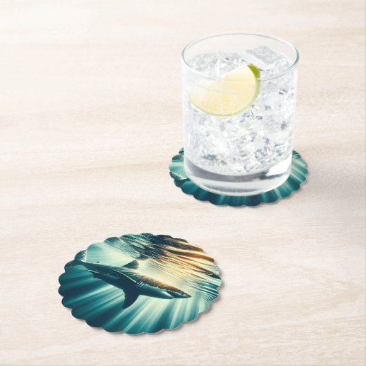 Haai in het diepblauwe zee & zonlicht kartonnen onderzetters (Insitu)