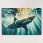 Haai in het diepblauwe zee & zonlicht legpuzzel (Horizontaal)