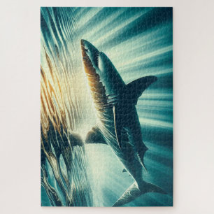 Haai in het diepblauwe zee & zonlicht legpuzzel