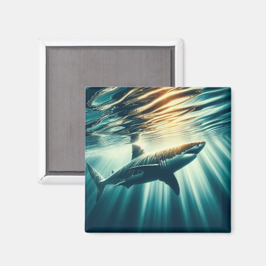 Haai in het diepblauwe zee & zonlicht magneet (Voorkant / Achterkant)