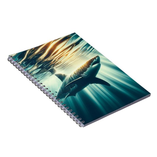 Haai in het diepblauwe zee & zonlicht notitieboek (Rechterzijde)