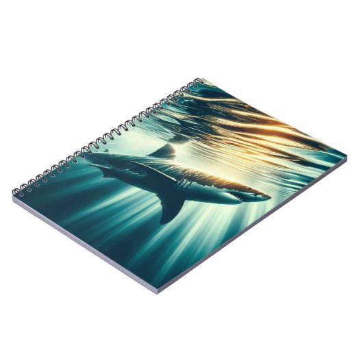 Haai in het diepblauwe zee & zonlicht notitieboek (Linkerzijde)