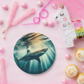 Haai in het diepblauwe zee & zonlicht papieren bordje (Feest)