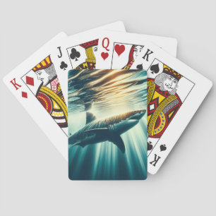Haai in het diepblauwe zee & zonlicht pokerkaarten