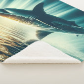 Haai in het diepblauwe zee & zonlicht sherpa deken (3/4)