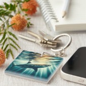 Haai in het diepblauwe zee & zonlicht sleutelhanger (Voorkant Rechts)