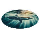 Haai in het diepblauwe zee & zonlicht snijplank (Hoek)