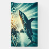 Haai in het diepblauwe zee & zonlicht spandoek (Verticaal)