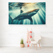 Haai in het diepblauwe zee & zonlicht spandoek (Insitu)