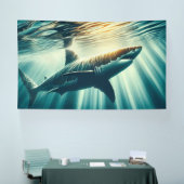 Haai in het diepblauwe zee & zonlicht spandoek (Beurs)