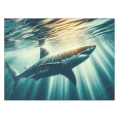 Haai in het diepblauwe zee & zonlicht tafelkleed (Voorkant (Horizontaal))