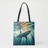 Haai in het diepblauwe zee & zonlicht tote bag (Voorkant)