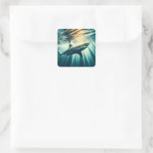 Haai in het diepblauwe zee & zonlicht vierkante sticker (Tas)