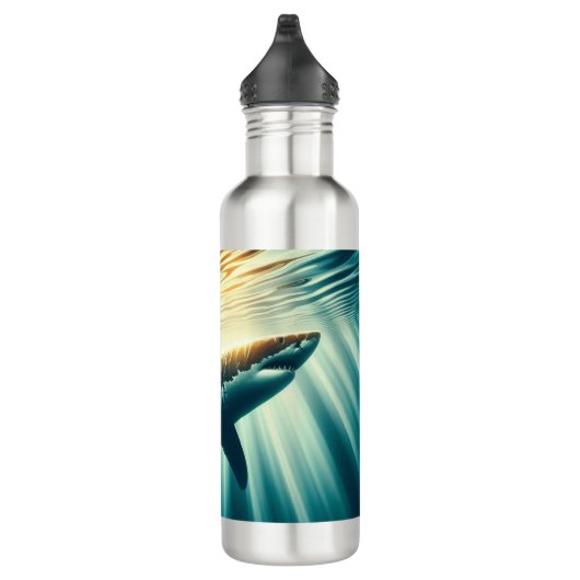 Haai in het diepblauwe zee & zonlicht waterfles  (Rechts)