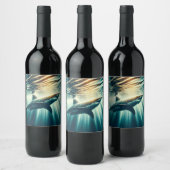 Haai in het diepblauwe zee & zonlicht wijn etiket (Flessen)