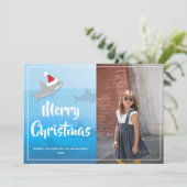 Haai in Santa Hat Kerst Flat Vakantie Kaart (Staand voorkant)