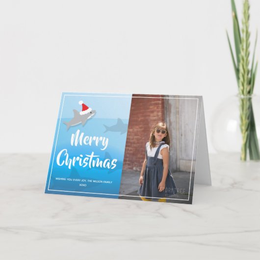 Haai in Santa Hat Kerst Gevouwen Vakantie Kaart (Voorkant)