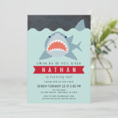 Haai Jongen Marine Blauw Zwembad Verjaardag Kaart (Staand voorkant)