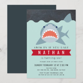 Haai Jongen Marine Blauw Zwembad Verjaardag Kaart