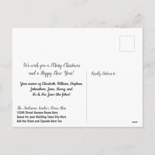 Haai Kerstmis Feestdagenkaart (Achterkant)