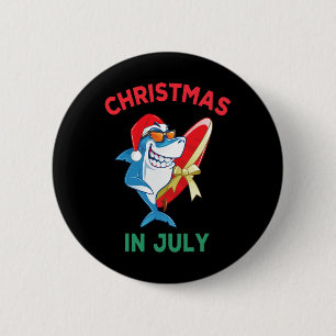 Haai Kerstmis In Juli Zomer Vakantie Strand Mannen Ronde Button 5,7 Cm