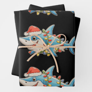 Haai Kerstmis Kerstman Hoed Kerstmis Lichten Shark Inpakpapier Vel