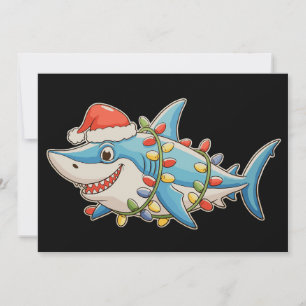 Haai Kerstmis Kerstman Hoed Kerstverlichting Shark Feestdagenkaart