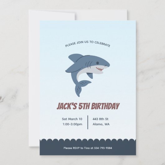 haai Kinder jongen verjaardagsfeestje uitnodiging (Voorkant)