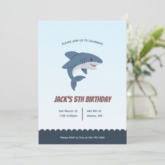 haai Kinder jongen verjaardagsfeestje uitnodiging (Staand voorkant)
