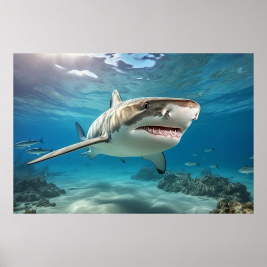 Haai Marine Dier Blue Ocean Deep Zee Poster (Voorkant)