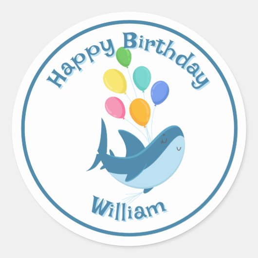 Haai met Ballons Classic Round Sticker (Voorkant)