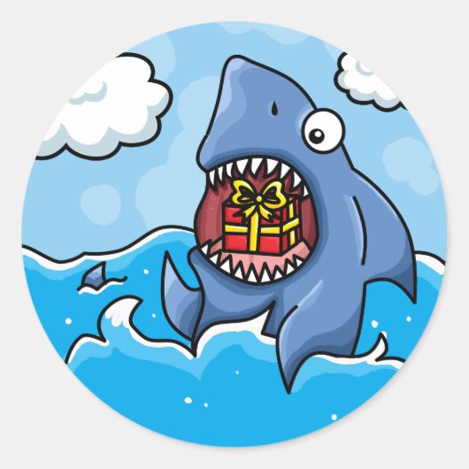 Haai met Cadeau Ronde Sticker (Voorkant)