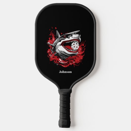 Haai met een Pickleball Ball Monogram Pickleball Pickleball Paddle (Achterkant)