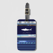haai met naam op gestreept blauw bagagelabel (Voorkant (verticaal))