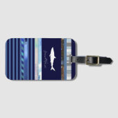 haai met naam op gestreept blauw bagagelabel (Voorkant (horizontaal))