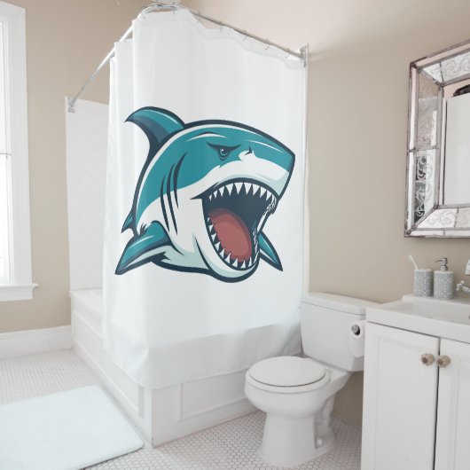 Haai met open mond douchegordijn (In situ)