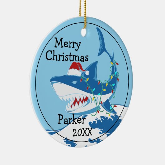 Haai met Santa Hat Custom Ornament (Rechts)
