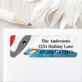 Haai met Santa Hat Vis Kerstmis Retouradres Etiket